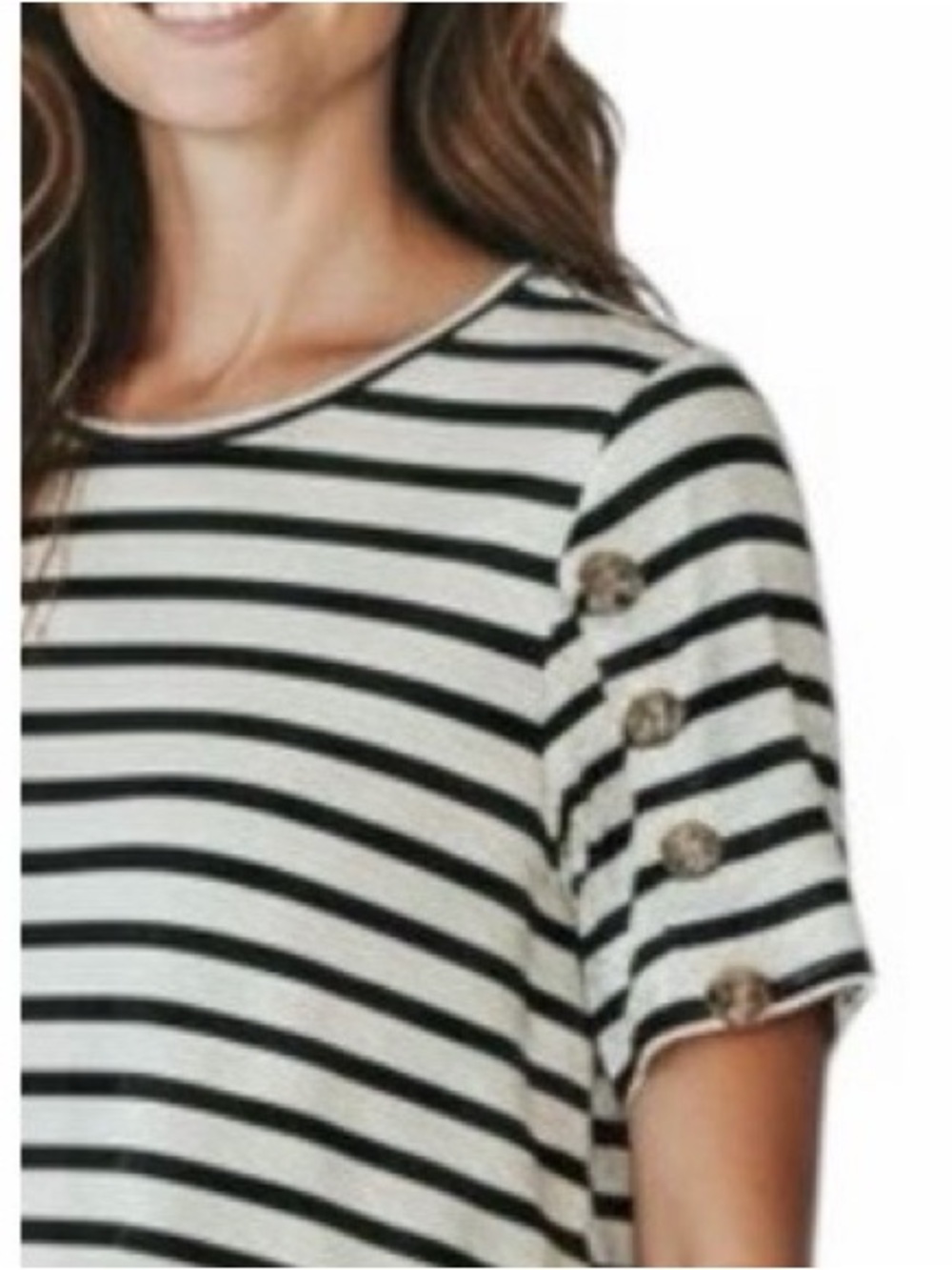 89th & Madison Navy and White Striped Short Sleeve Top with Button Accent